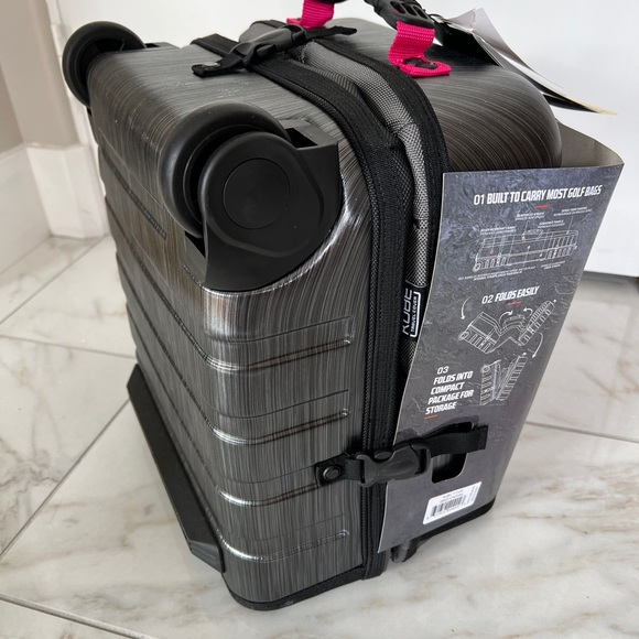 NWT Kube Travel golf bag cover Graphite hard shell with fuchsia pink handles - Picture 4 of 7